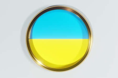 The national flag of Ukraine in the form of a round window. Flag in the shape of a circle. Country icon.の写真素材