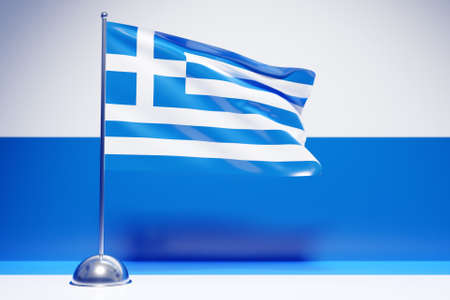 3D illustration of the national flag of Greece on a metal flagpole fluttering .Country symbol.の写真素材