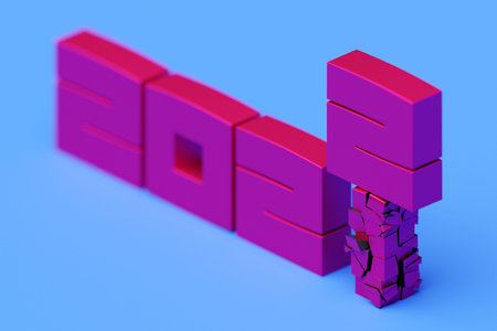 Calendar header number 2022 on blue background. Happy new year 2022 colorful background.