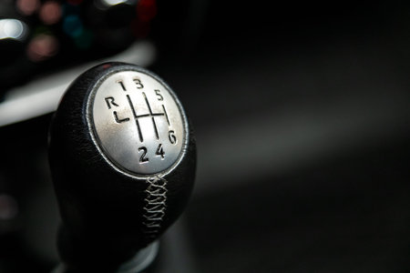 Close-up view of the automatic gearbox lever. Interior car, automatic transmission gearshift stick