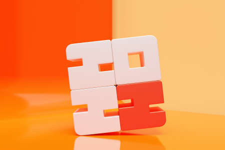 Calendar header number 2022 on orange background. Happy new year 2022 colorful background.の写真素材