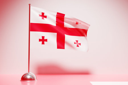 3D illustration of the national flag of Georgia on a metal flagpole fluttering .Country symbol.の写真素材