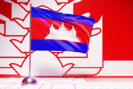 3D illustration of the national flag of Cambodia on a metal flagpole fluttering .Country symbol.の写真素材