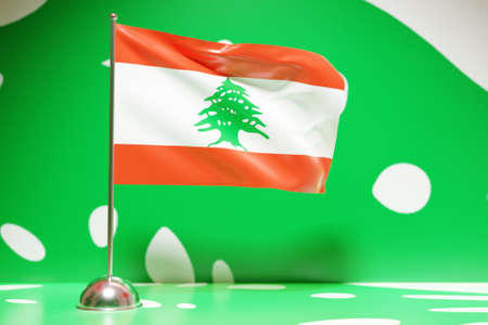 3D illustration of the national flag of Lebanon on a metal flagpole fluttering .Country symbol.の写真素材