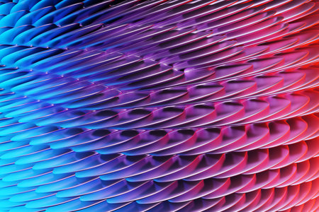 3d illustration of rows of metallic spiral. Set of wire, pattern. Geometry background, Weave pattern