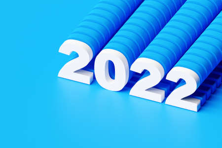 3D illustration inscription 2022 on a blue background. Changeability of years. Illustration of the symbol of the new year.の写真素材