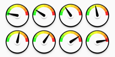 3d illustrating round control panel icon. High risk concept on measuring instruments. Efficiency...