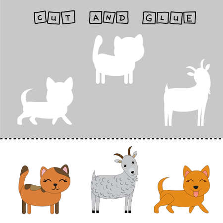 Vector illustration of cute animals lacking the desired element. paper game for the development of preschoolers. Cut out parts of the image and glue on the animal. A fun game for kids and kidsのイラスト素材