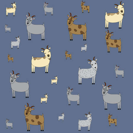 Goats pattern on a blue background. Cute animalsのイラスト素材
