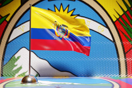 3D illustration of the national flag of Ecuador on a metal flagpole fluttering .Country symbol.の写真素材
