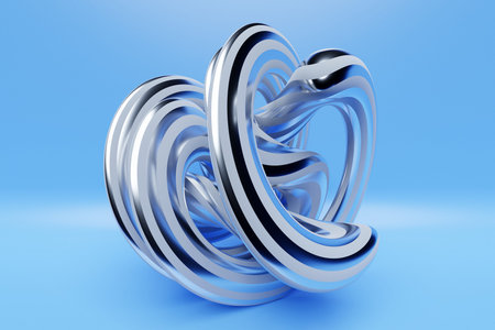 3d illustration abstract silver volumetric figure on blue isolated background