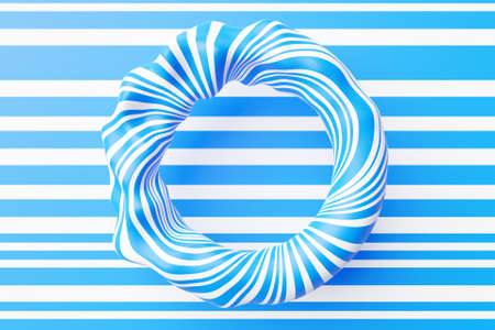 3D illustaration of a blue and white portal. Fantastic cell.Cyber shape in virtual reality. Simple geometric shapesの写真素材