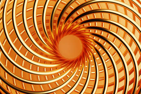 Abstract dynamic shape with gold smooth objects, sides on monocrone isolated background. 3D illustration and rendering. Elegant line background.の写真素材