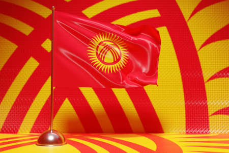 3D illustration of the national flag of Macedonia on a metal flagpole fluttering .Country symbol.の写真素材