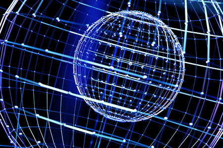 3d illustration of a blue ball, consisting of a large number of circle. Futuristic shape, abstract...