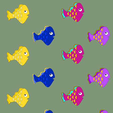 Fishes pattern on a colorful background. Cute animals