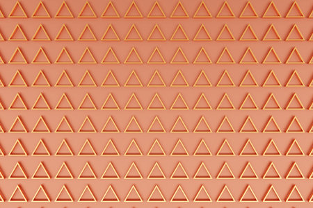 3d illustration of rows of gold triangles. Parallelogram pattern. Technology geometry backgroundの写真素材