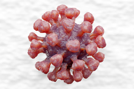 Red coronavirus COVID-19 under the microscope. 3d illustration concept coronavirus COVID-19.