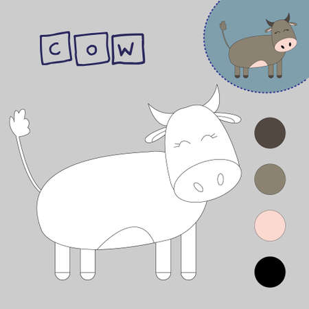 Coloring book of a cheerful pet cow. Educational creative games for preschool childrenのイラスト素材