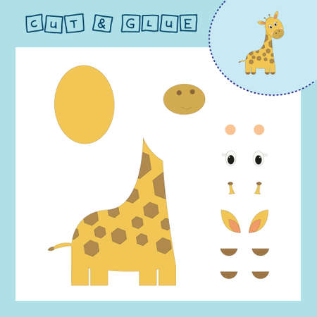 Children's paper puzzle with a pet giraffe. Baby education cut and paste applique for preschool age.のイラスト素材