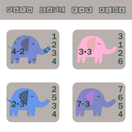counting game with funny elephants. Preschool worksheet, kids activity sheet, printable worksheetのイラスト素材