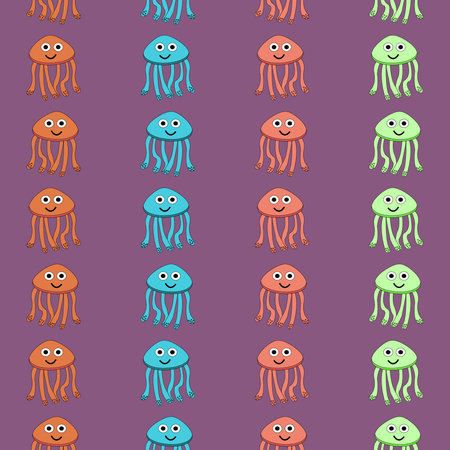 Jellyfishes pattern on a colorful background. Cute animals