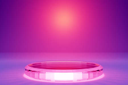 3d illustration of a pink circle podium stand on the background of a geometric composition. 3d rendering. Minimalism geometry backgroundの写真素材