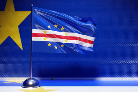 3D illustration of the national flag of Cape Verde on a metal flagpole fluttering .Country symbol.の写真素材