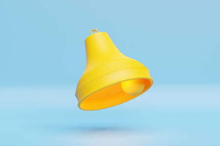 Close-up of yellow bell on blue background, 3D Illustrationの写真素材