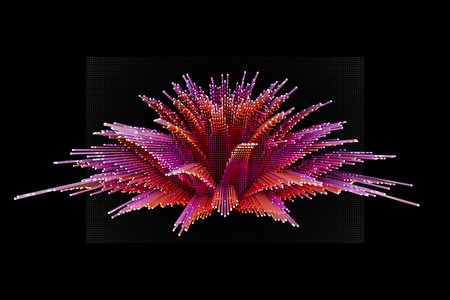 3d illustration of close up pink and orange futuristic flower on black isolated background