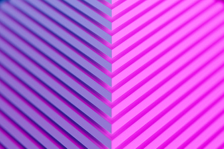 3d illustration of a stereo pink strip. Geometric stripes similar to waves. Abstract glowing crossing lines patternの写真素材