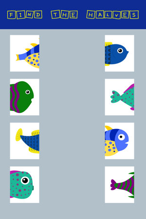 Match the halves of the fishes. Educational game for children.のイラスト素材