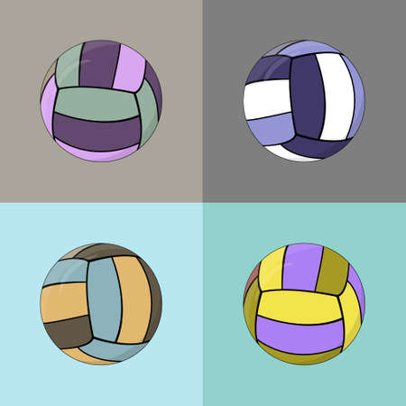 Set of vector brown multicolored volleyball balls on a isolated background. Set of bright balls, sports equipmentのイラスト素材