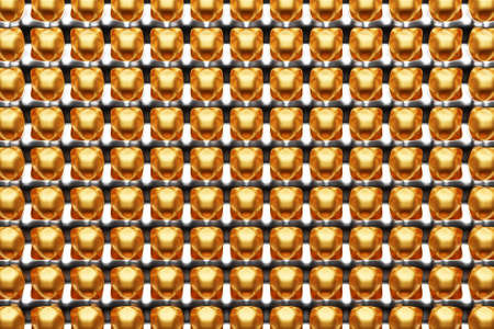 3d illustration of rows of gold squares. Set of cubes on monocrome background, pattern. Geometry backgroundの写真素材