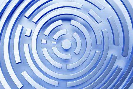 3d illustration of a blue circular corridor - puzzle. 3D Labyrinth with volumetric walls. Dungeon escape or puzzle level design.の写真素材