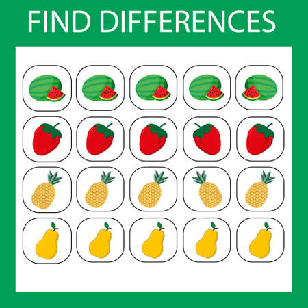 worksheet vector design, the task is to find among the same fruites and berries in a row. Logic game for children.のイラスト素材