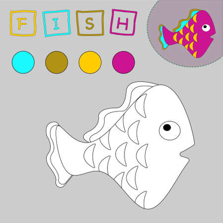 Coloring book of a cheerful cute fish. Educational creative games for preschool childrenのイラスト素材