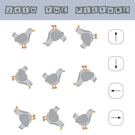 Match cartoon ducks and directions up, down, left and right. Educational game for children.のイラスト素材