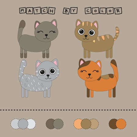 Developing activity for children - match the cat by color. Logic game for children.のイラスト素材