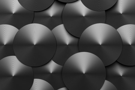 3d illustration of black round, polygones. Set of shapes on monocrome background, pattern. Geometry...
