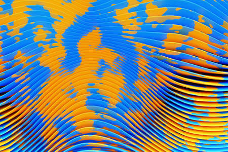 3d illustration of a blue and yellow abstract gradient background with lines. PRint from the waves. Modern graphic texture. Geometric pattern.の写真素材