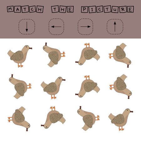Match cartoon ducks and directions up, down, left and right. Educational game for children.のイラスト素材