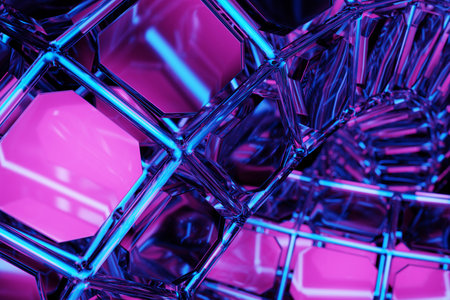 3d illusion purple isometric abstract shapes colorful shapes intertwined. 3D illustration