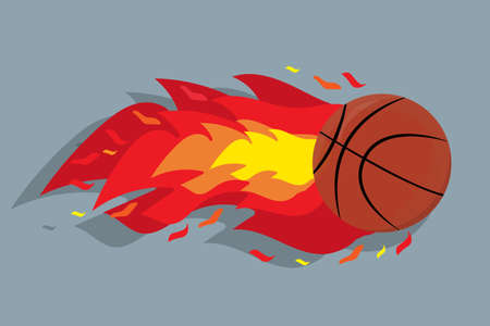 Close-up vector illustration of a basketball ball flying at high speed behind it with a fiery tail on a gray background. Sport equipmentのイラスト素材