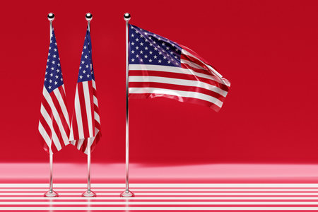 3D illustration of the national flag of USA on a metal flagpole fluttering .Country symbol.
