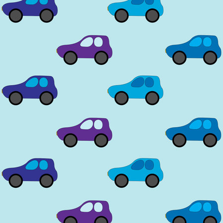 Pattern of multicolored cute cars on a monochrome background. Cartoon cars, trucks, convertibles for little kids template, design for kidsのイラスト素材