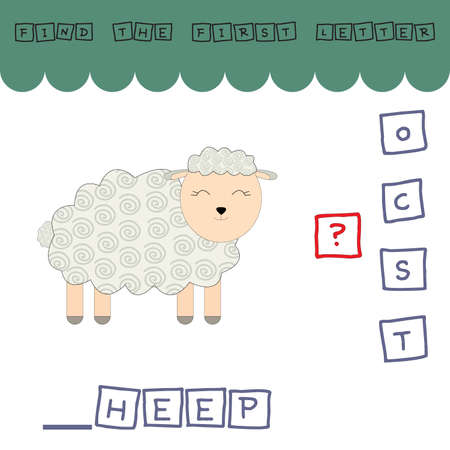 find the first letter of the word sheep and connect. Educational game for children.のイラスト素材