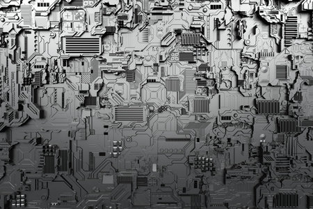 3d illustration of a pattern in the form of a metal, technological plating of a spaceship or a...
