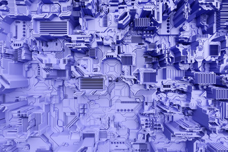 3d illustration of a pattern in the form of a metal, technological plating of a spaceship or a...