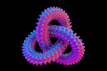 3d illustration abstract monochrome pink volumetric figure covered with crystals on black isolated...